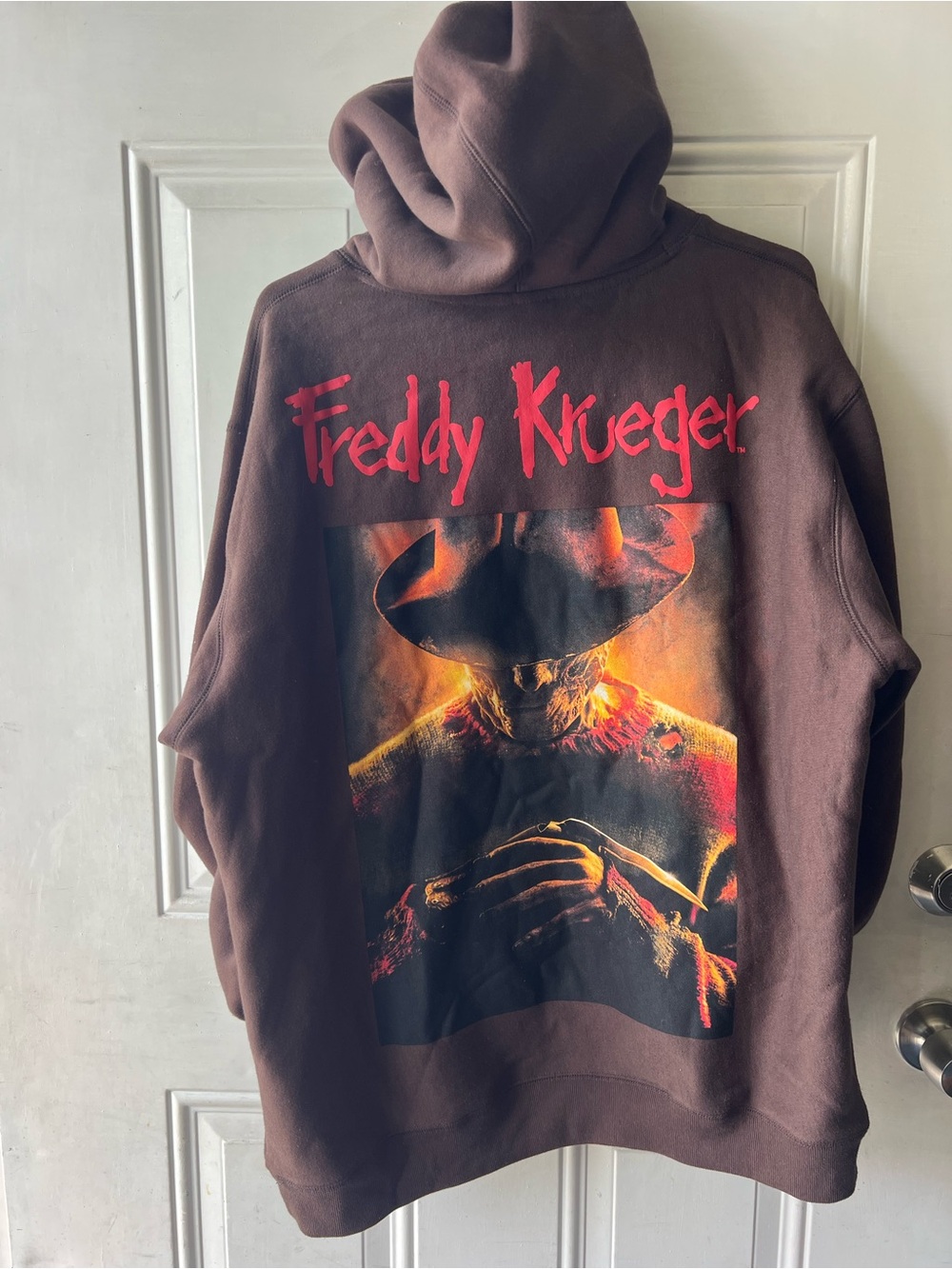 Brown Graphic Pullover Hoodie with Red Chest Logo